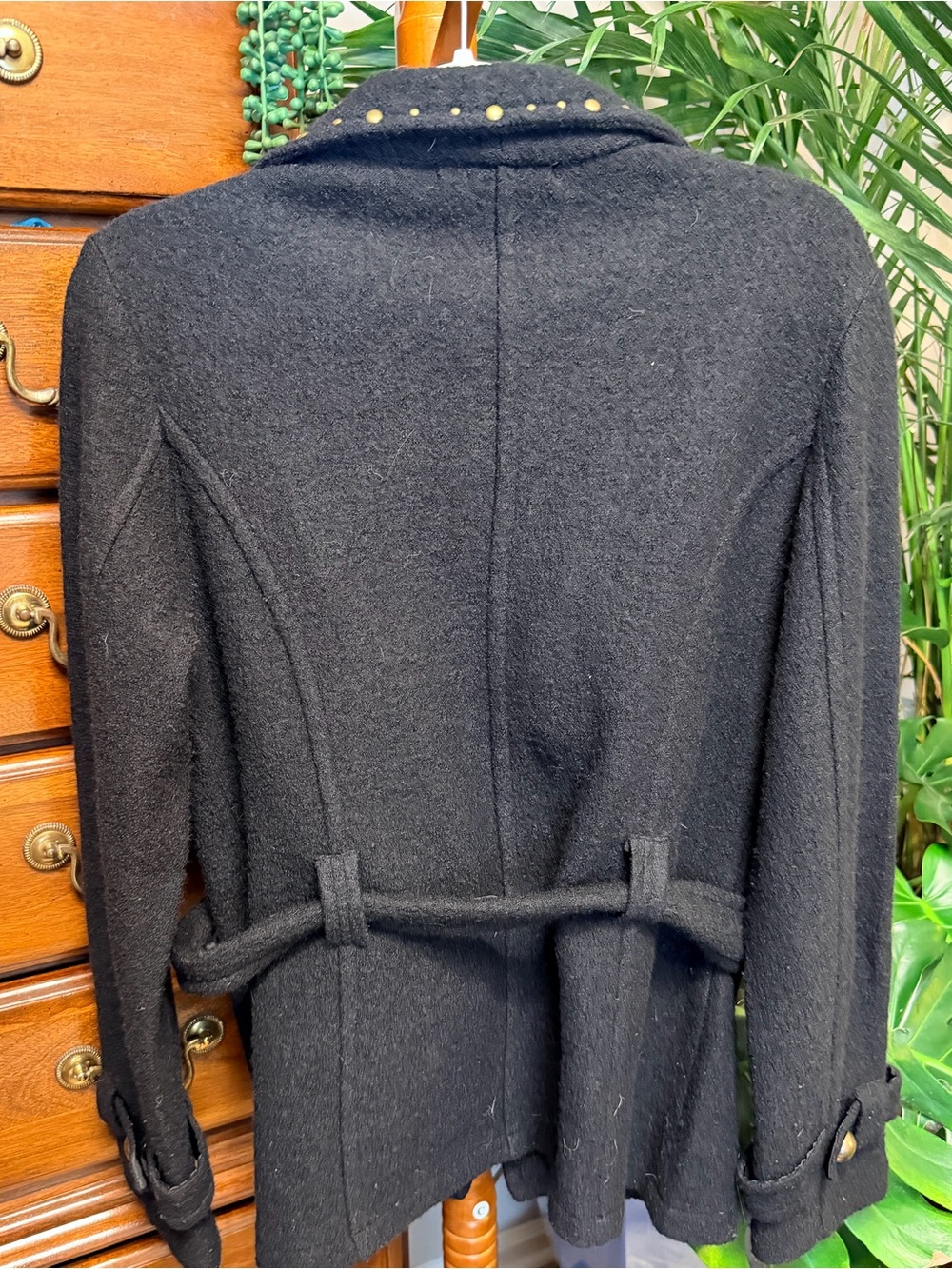 A. Giannetti Black Wool-Blend Studded Belted Jacket - Picture 2 of 3